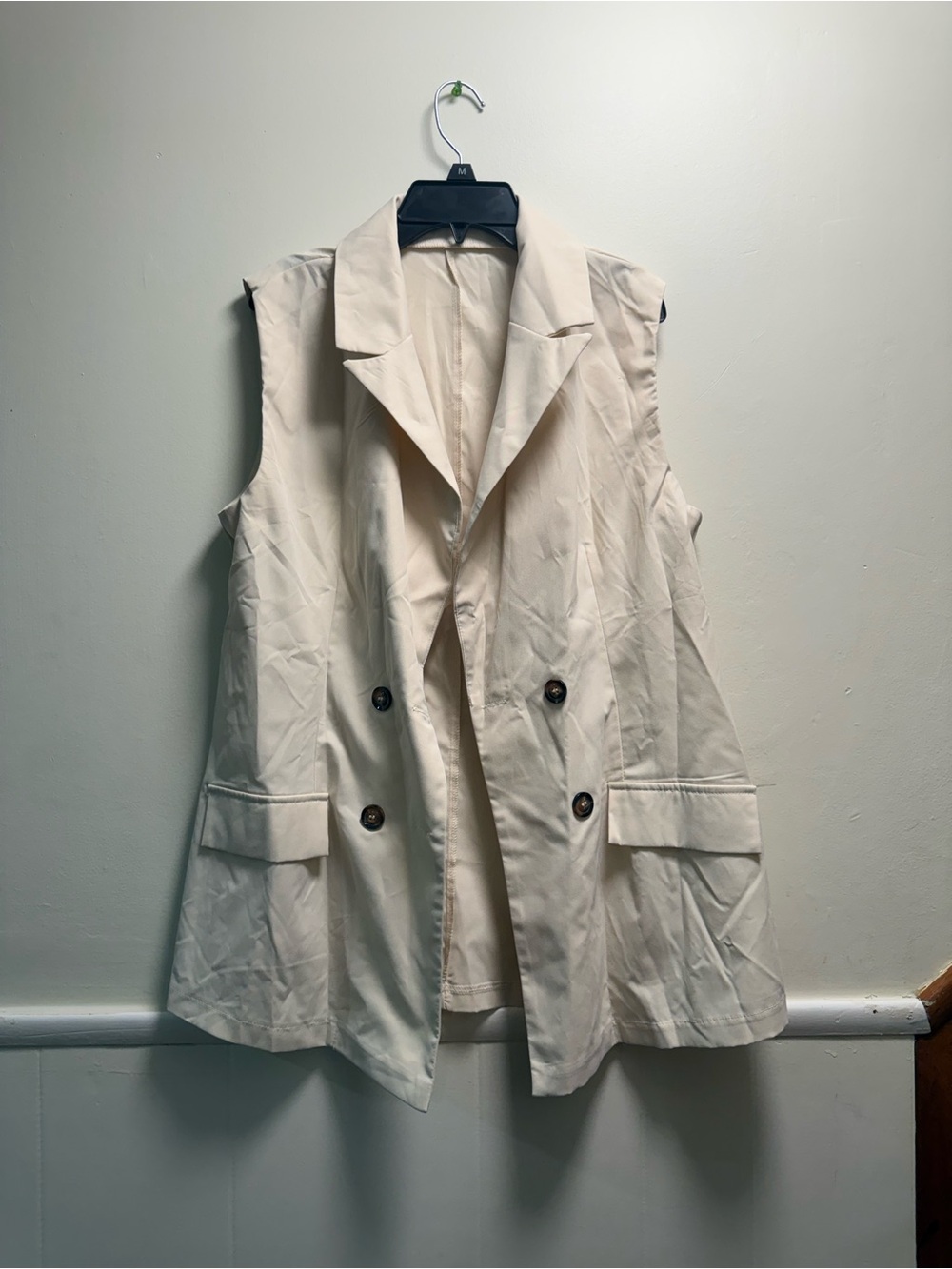 Sleeveless Double-Breasted Trench Vest - Cream